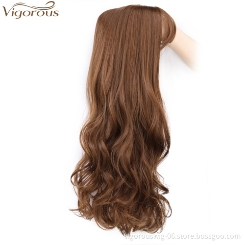 Vigorous Light Brown Synthetic Hair Toppers Extension Clips in Long Wavy Top Hairpieces for Women with Air Hair Bangs